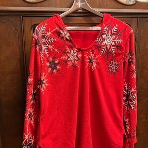 Coldwater Creek Red Snowflake Hoodie
